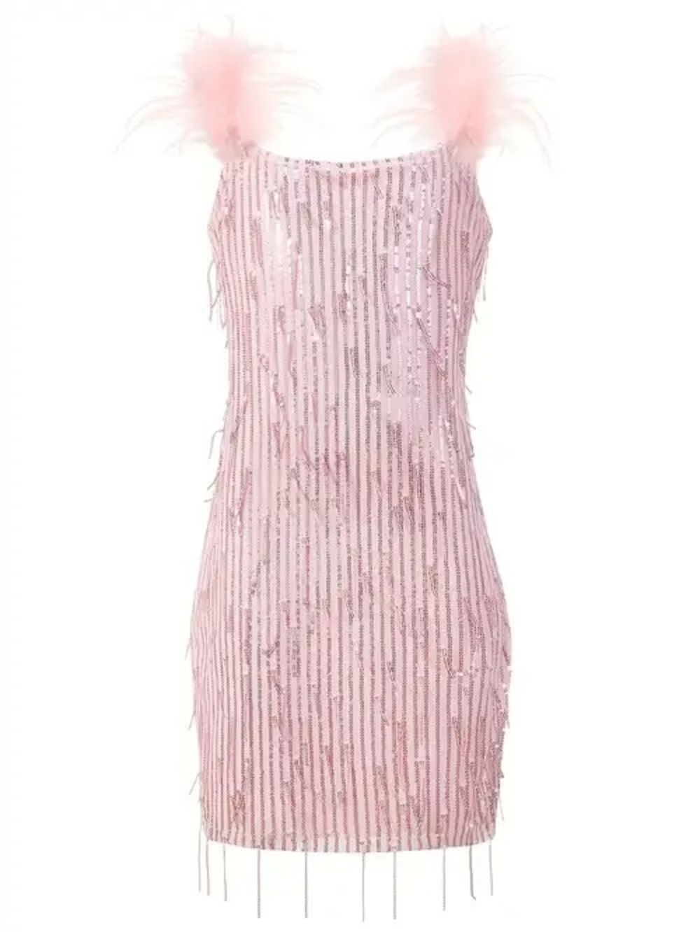 Sequin Fringe Feather Strap Dress Xtraordinary Blush